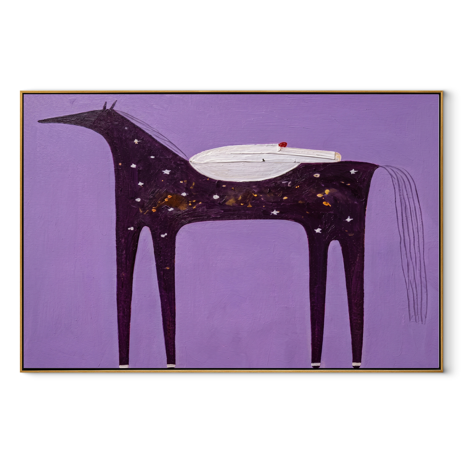 Desert Rhythm Move through Olive - symbolic horse and rider painting by Isabelle Laurent, modern Western horizontal wall art – wood frame on white background