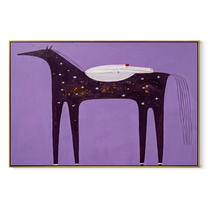 Desert Rhythm Move through Olive - symbolic horse and rider painting by Isabelle Laurent, modern Western horizontal wall art – wood frame on white background