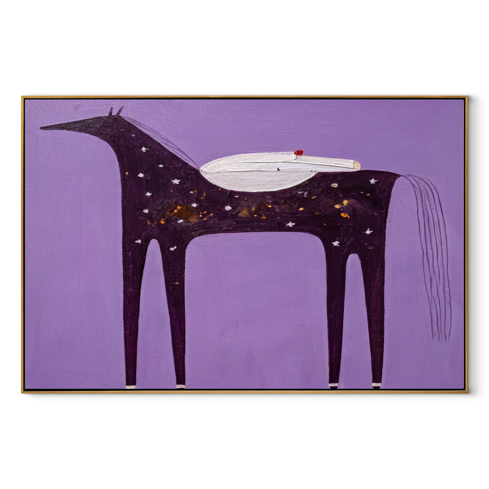 Desert Rhythm Move through Olive - symbolic horse and rider painting by Isabelle Laurent, modern Western horizontal wall art – wood frame on white background