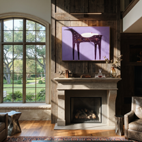 Desert Rhythm Move through Olive - symbolic horse and rider painting by Isabelle Laurent, modern Western horizontal wall art – styled room scene view 2