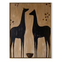 Moonlit Horse Rise into Light - two horse painting by Isabelle Laurent, modern Western vertical wall art – wood frame on white background