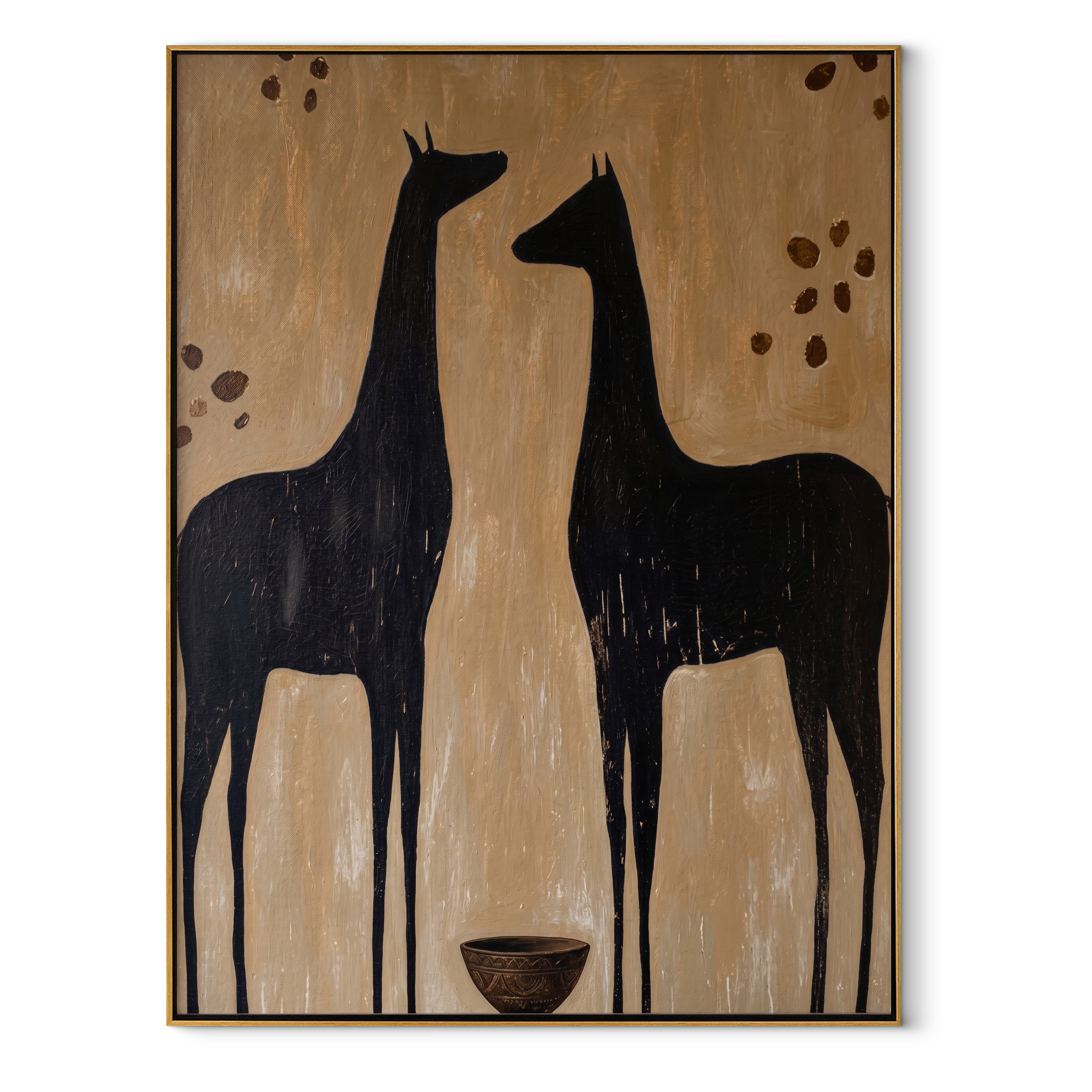 Moonlit Horse Rise into Light - two horse painting by Isabelle Laurent, modern Western vertical wall art – wood frame on white background