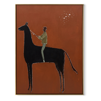 Wild Grace Rise into Light - horse and rider painting by Isabelle Laurent, modern Western vertical wall art – wood frame on white background