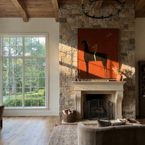 Wild Grace Rise into Light - horse and rider painting by Isabelle Laurent, modern Western vertical wall art – styled room scene view 5