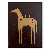 Amber Trail Rise into Light - folk horse painting by Isabelle Laurent, modern Western vertical wall art – wood frame on white background