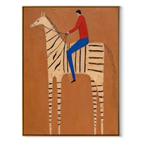 Still Hooves Share the Long Journey - horse and rider painting by Isabelle Laurent, modern Western vertical wall art – wood frame on white background