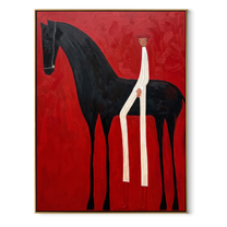Midnight Rider Share the Long Journey - horse and rider painting by Isabelle Laurent, modern Western vertical wall art – wood frame on white background