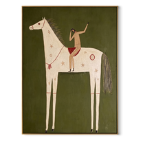 Quiet Reins Share the Long Journey - symbolic horse and rider painting by Isabelle Laurent, modern Western vertical wall art – wood frame on white background