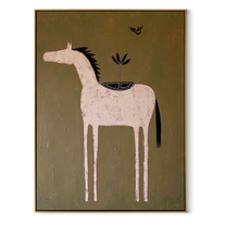 Long Mane Share the Long Journey - folk horse painting by Isabelle Laurent, modern Western vertical wall art – wood frame on white background