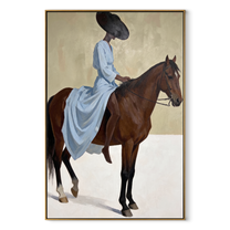 Western Stars Share the Long Journey - horse and rider painting by Isabelle Laurent, modern Western vertical wall art – wood frame on white background