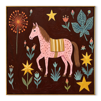Gentle Strength Share the Long Journey - folk horse painting by Isabelle Laurent, modern Western square wall art – wood frame on white background