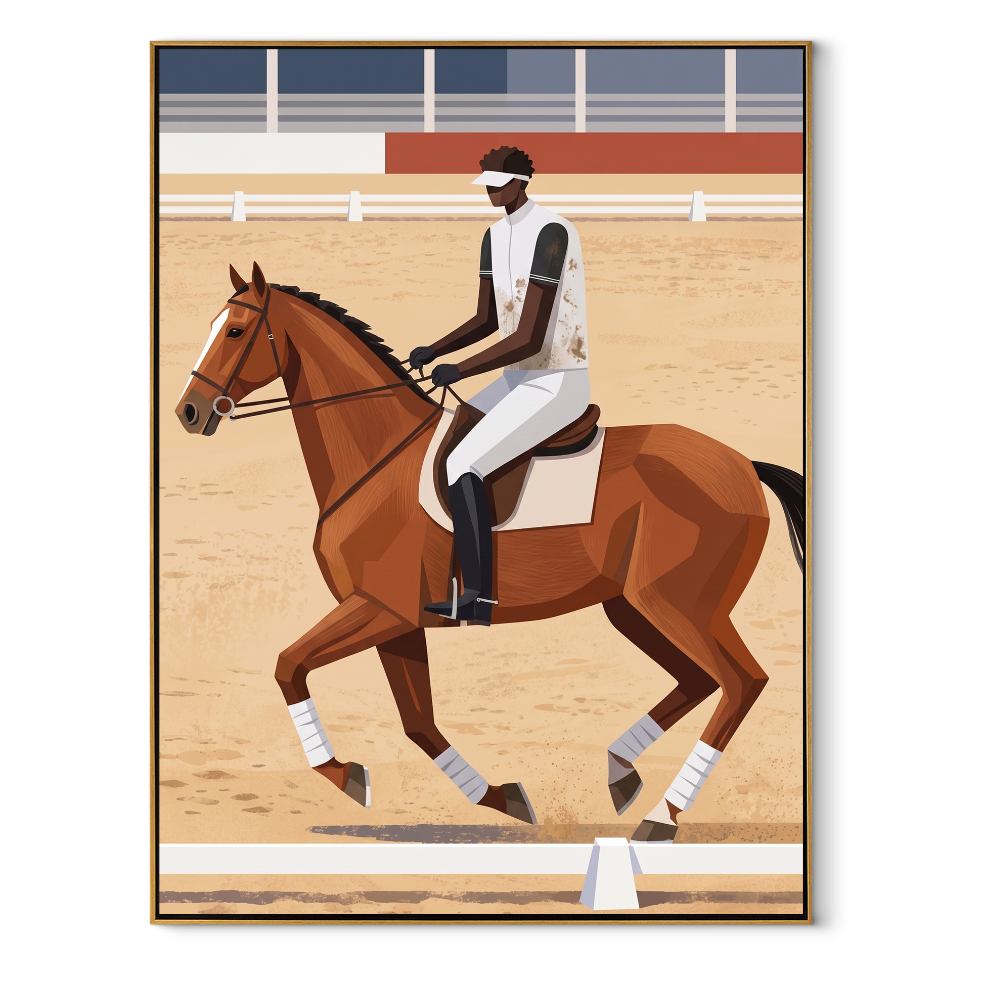 Desert Rhythm Share the Long Journey - expressive equestrian painting by Isabelle Laurent, modern Western vertical wall art – wood frame on white background