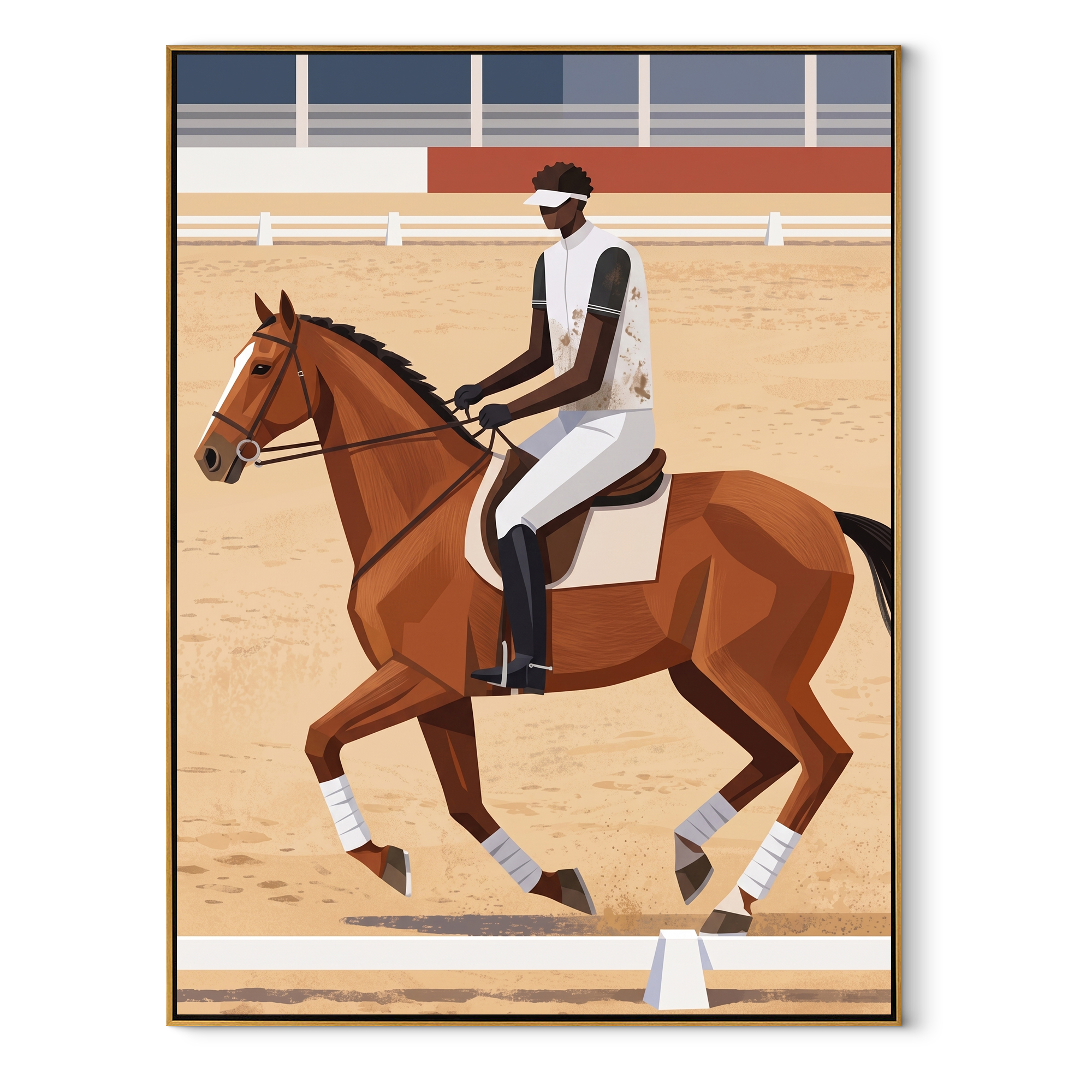 Desert Rhythm Share the Long Journey - expressive equestrian painting by Isabelle Laurent, modern Western vertical wall art – wood frame on white background