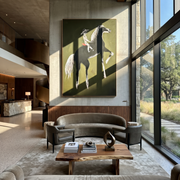 Moonlit Horse Share the Long Journey - expressive equestrian painting by Isabelle Laurent, modern Western vertical wall art – styled room scene view 1