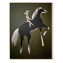 Moonlit Horse Share the Long Journey - expressive equestrian painting by Isabelle Laurent, modern Western vertical wall art – wood frame on white background