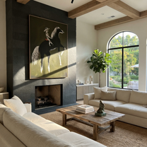 Moonlit Horse Share the Long Journey - expressive equestrian painting by Isabelle Laurent, modern Western vertical wall art – styled room scene view 5