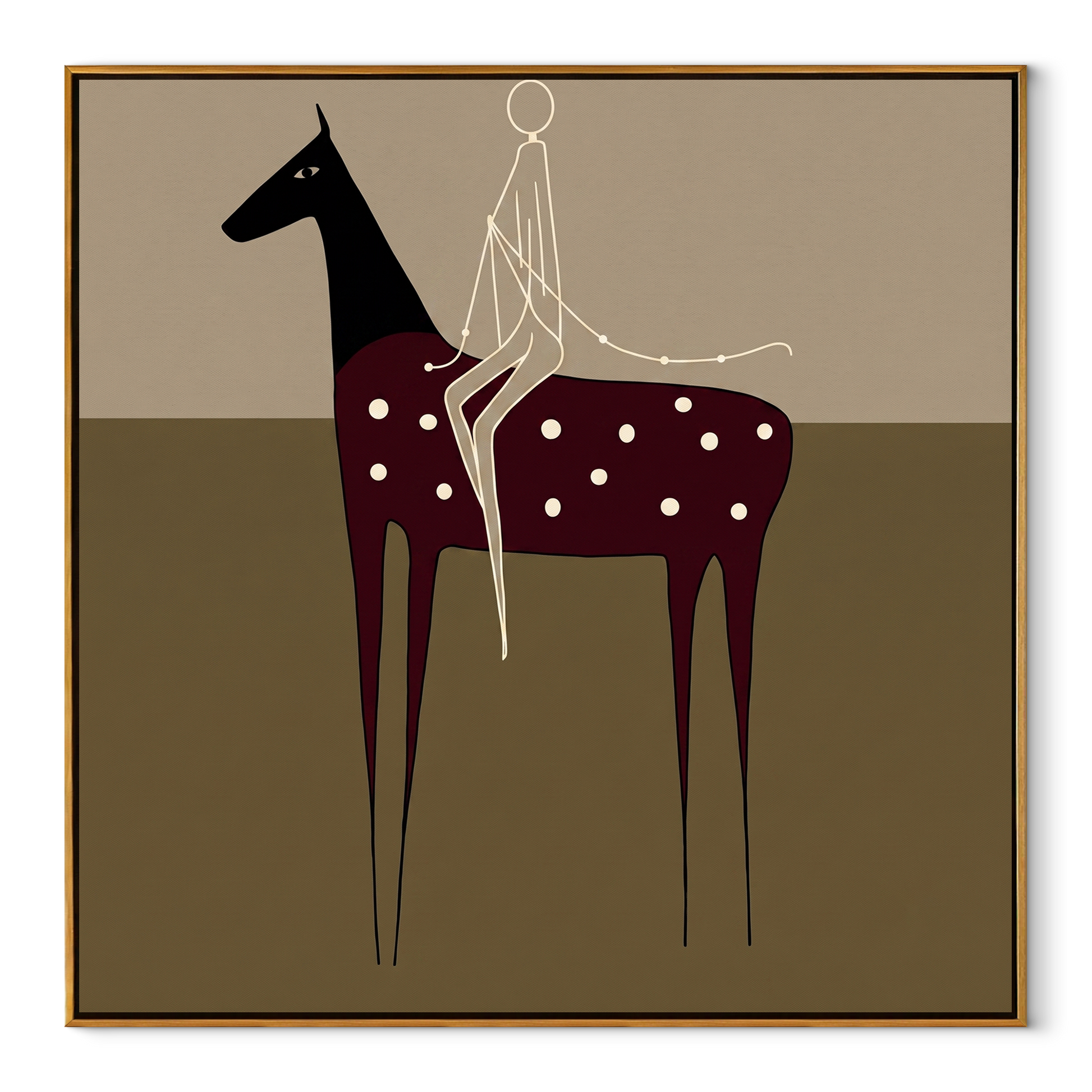 Wild Grace Share the Long Journey - symbolic horse and rider painting by Isabelle Laurent, modern Western square wall art – wood frame on white background