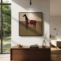 Wild Grace Share the Long Journey - symbolic horse and rider painting by Isabelle Laurent, modern Western square wall art – styled room scene view 5