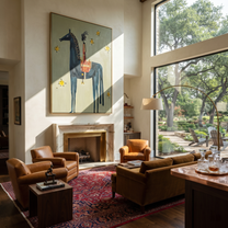 Still Hooves Return at Dusk - folk horse painting by Isabelle Laurent, modern Western vertical wall art – styled room scene view 3