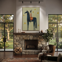 Still Hooves Return at Dusk - folk horse painting by Isabelle Laurent, modern Western vertical wall art – styled room scene view 4