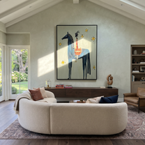 Still Hooves Return at Dusk - folk horse painting by Isabelle Laurent, modern Western vertical wall art – styled room scene view 5