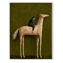 Western Stars Return at Dusk - figure and horse painting by Isabelle Laurent, modern Western vertical wall art – wood frame on white background