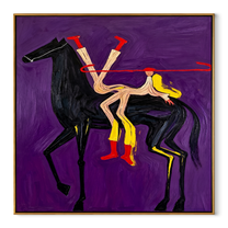 Desert Rhythm Return at Dusk - symbolic horse and rider painting by Isabelle Laurent, modern Western square wall art – wood frame on white background