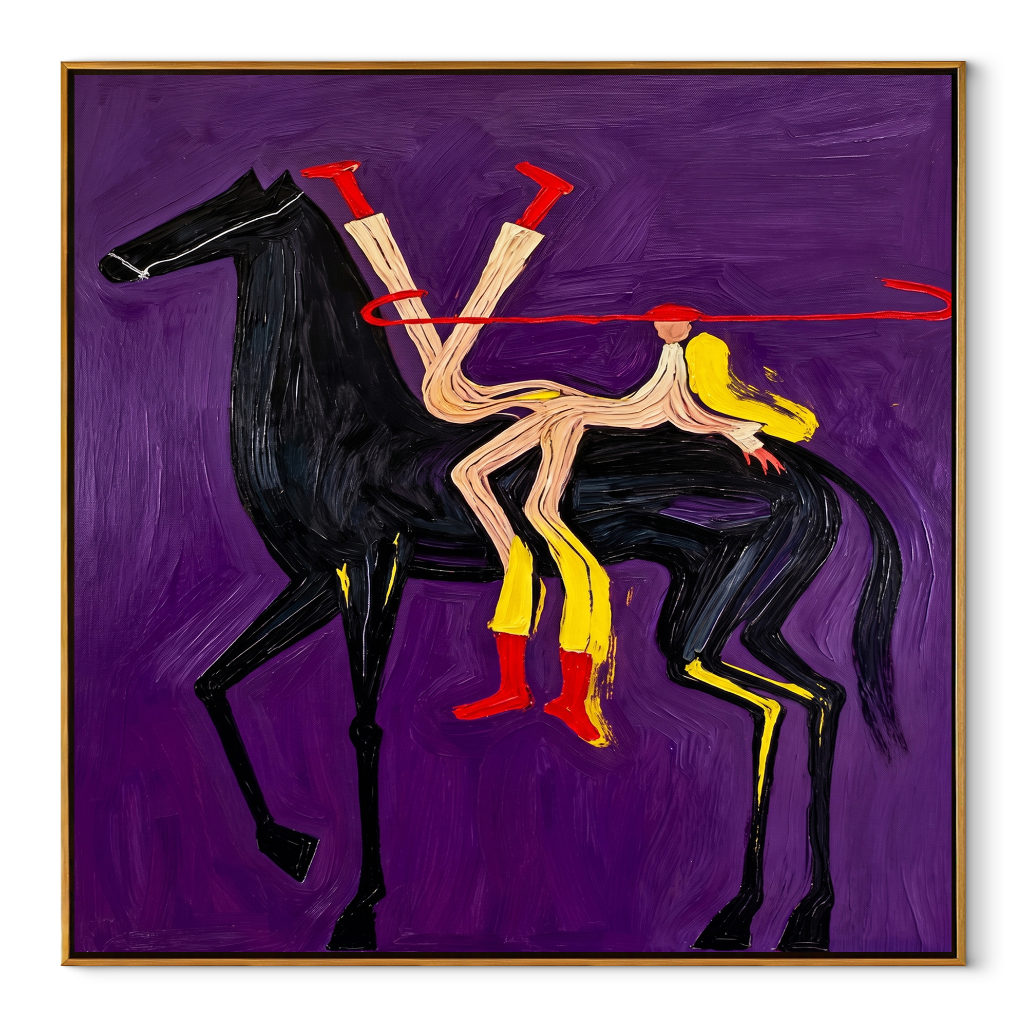 Desert Rhythm Return at Dusk - symbolic horse and rider painting by Isabelle Laurent, modern Western square wall art – wood frame on white background