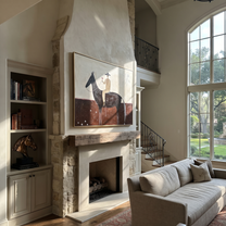 Moonlit Horse Return at Dusk - horse and rider painting by Isabelle Laurent, modern Western horizontal wall art – styled room scene view 2