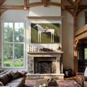 The Reclining Figure Trusts the White Horse - reclining horse figure painting by Isabelle Laurent, modern Western horizontal wall art – styled room scene view 1