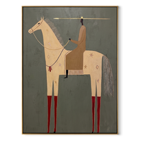Red Boots Mark the White Horse - white horse rider painting by Isabelle Laurent, modern Western vertical wall art – wood frame on white background