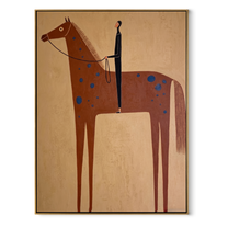 Blue Spots Cross the Brown Horse - spotted horse and figure painting by Isabelle Laurent, modern Western vertical wall art – wood frame on white background