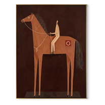 The Pale Rider Holds the Brown Column - brown horse rider painting by Isabelle Laurent, modern Western vertical wall art – wood frame on white background