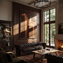The Pale Rider Holds the Brown Column - brown horse rider painting by Isabelle Laurent, modern Western vertical wall art – styled room scene view 2