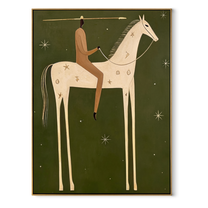 White Horse Walks beneath the Western Stars - starry white horse rider painting by Isabelle Laurent, modern Western vertical wall art – wood frame on white background
