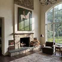 White Horse Walks beneath the Western Stars - starry white horse rider painting by Isabelle Laurent, modern Western vertical wall art – styled room scene view 3
