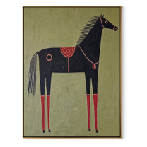 Red Legs Ground the Black Horse - decorative black horse painting by Isabelle Laurent, modern Western vertical wall art – wood frame on white background