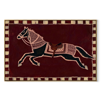 White Marks Follow the Running Chestnut - running horse painting by Isabelle Laurent, modern Western horizontal wall art – wood frame on white background