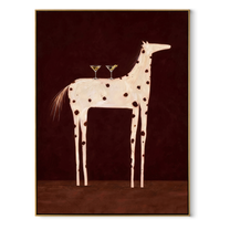 Three Glasses Crown the White Horse - white spotted horse painting by Isabelle Laurent, modern Western vertical wall art – wood frame on white background
