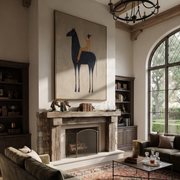 Rider Shades Morning Eyes - black horse rider painting by Isabelle Laurent, modern Western vertical wall art – styled room scene view 1