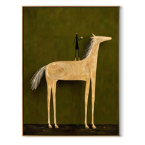 Pale Horse Holds Figure - white horse and figure painting by Isabelle Laurent, modern Western vertical wall art – wood frame on white background
