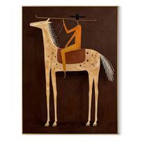 Long Rein Frames Ivory - spotted horse rider painting by Isabelle Laurent, modern Western vertical wall art – wood frame on white background