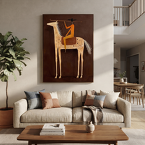 Long Rein Frames Ivory - spotted horse rider painting by Isabelle Laurent, modern Western vertical wall art – styled room scene view 2