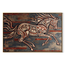 Painted Horse Cuts Wind - expressive running horse painting by Isabelle Laurent, modern Western horizontal wall art – wood frame on white background