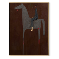 Gray Horse Carries Stripes - gray horse rider painting by Isabelle Laurent, modern Western vertical wall art – wood frame on white background