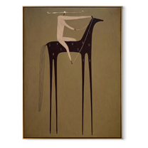 Pale Acrobat Balances Midnight - black horse acrobat painting by Isabelle Laurent, modern Western vertical wall art – wood frame on white background