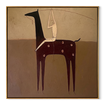 Ivory Acrobat Hangs Quietly - horse acrobat folk painting by Isabelle Laurent, modern Western square wall art – wood frame on white background