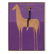 Wire Halo Frames Rider - tan horse rider painting by Isabelle Laurent, modern Western vertical wall art – wood frame on white background