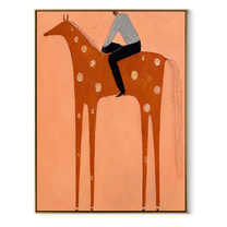 Silver Shirt Meets Coral - spotted orange horse painting by Isabelle Laurent, modern Western vertical wall art – wood frame on white background