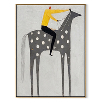 Yellow Shirt Rides Silver - spotted gray horse painting by Isabelle Laurent, modern Western vertical wall art – wood frame on white background